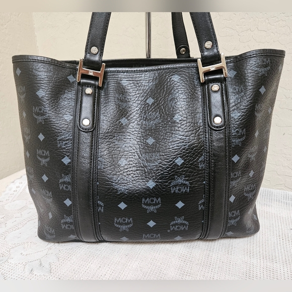 MCM Black Monogram Shoulder Tote Bag AUTHENTIC - Picture 6 of 16